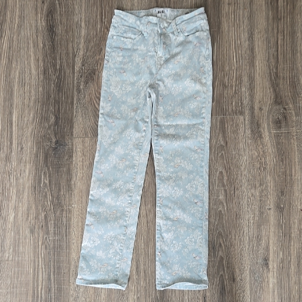 Blue Straight Leg Jeans with Floral Print